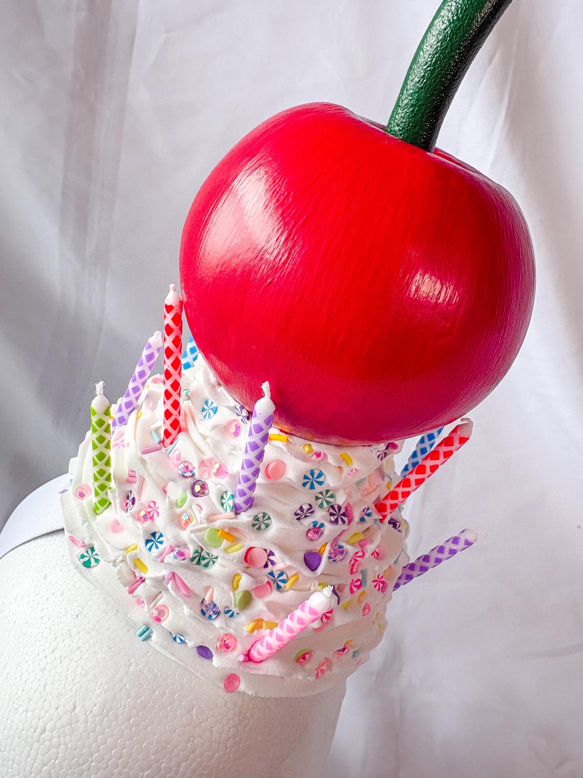 Cherry Whipped Cream Headband | Birthday Inspired Headpiece | Candy Sprinkle Hat | Whimsical Cherry Headband | Statement Party Accessory