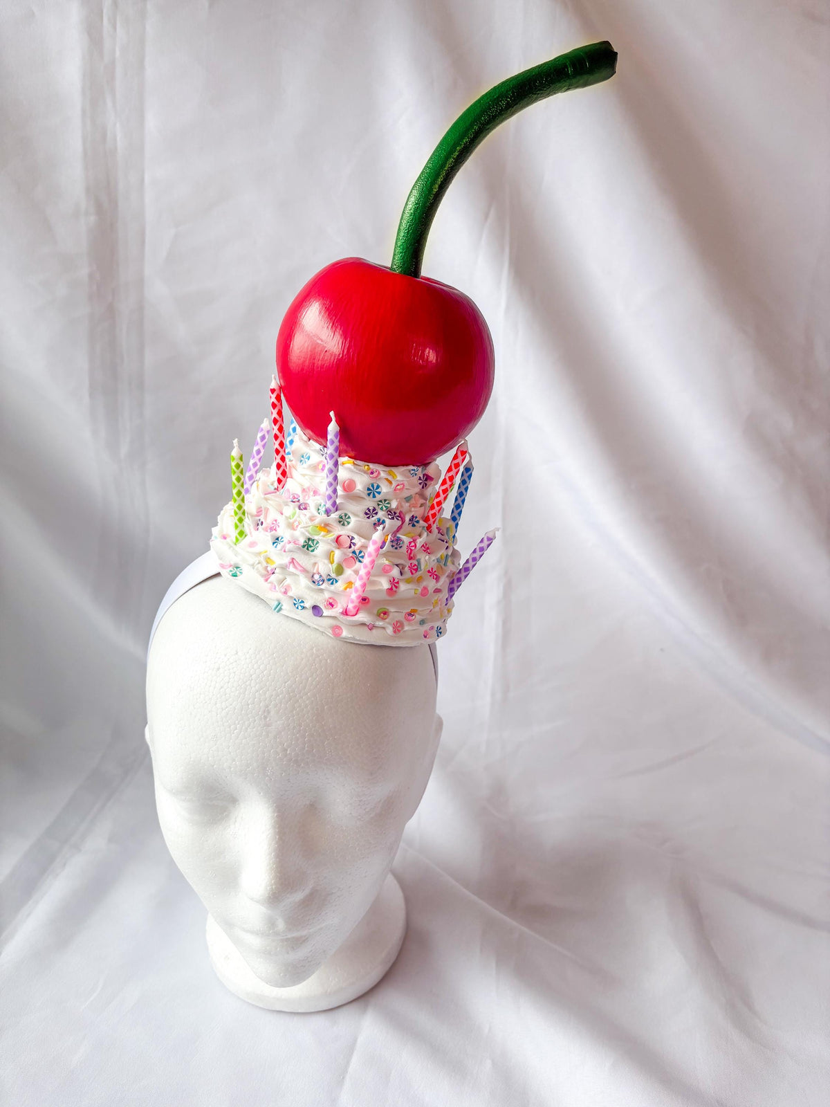 Cherry Whipped Cream Headband | Birthday Inspired Headpiece | Candy Sprinkle Hat | Whimsical Cherry Headband | Statement Party Accessory