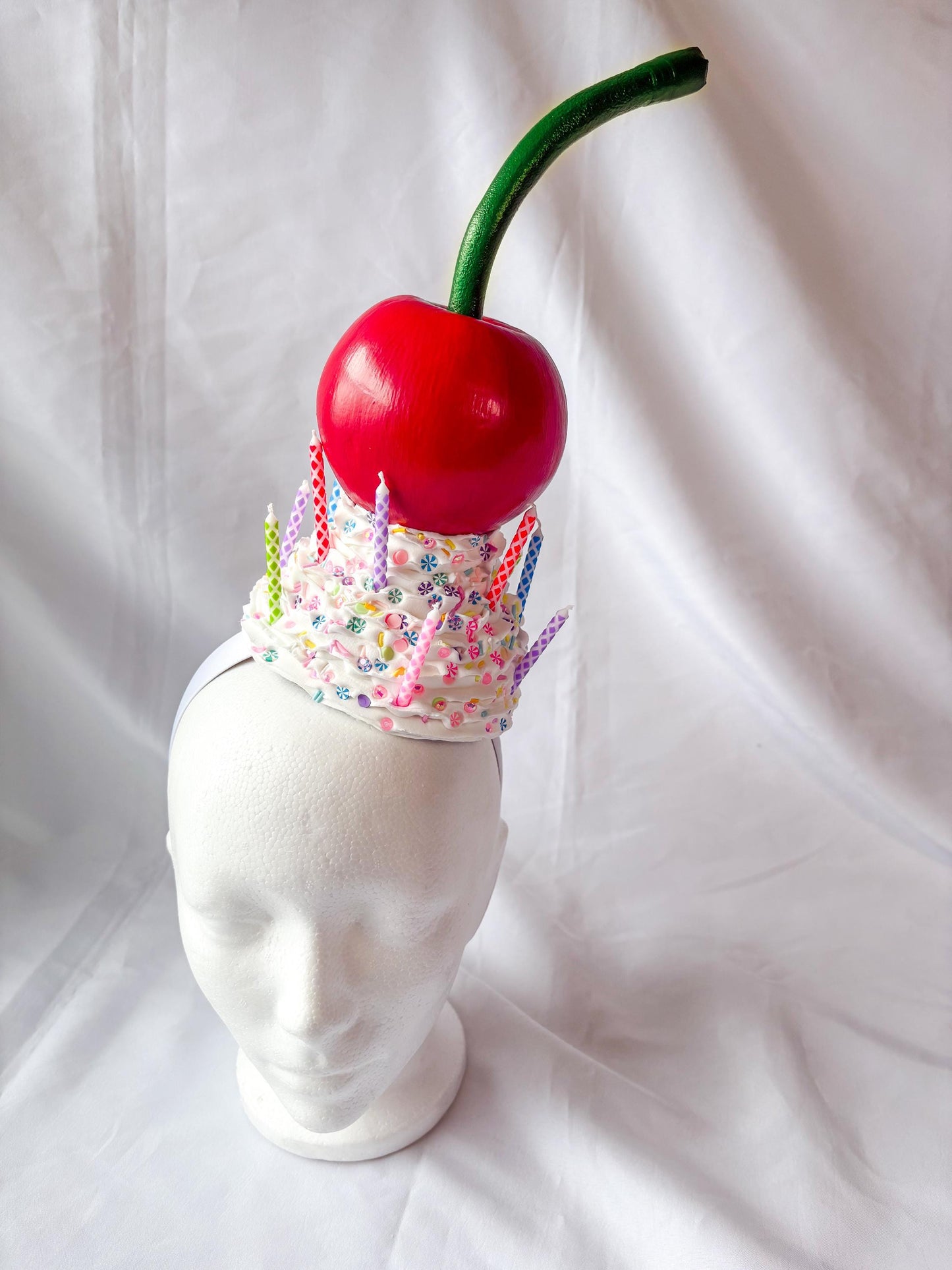 Cherry Whipped Cream Headband | Birthday Inspired Headpiece | Candy Sprinkle Hat | Whimsical Cherry Headband | Statement Party Accessory