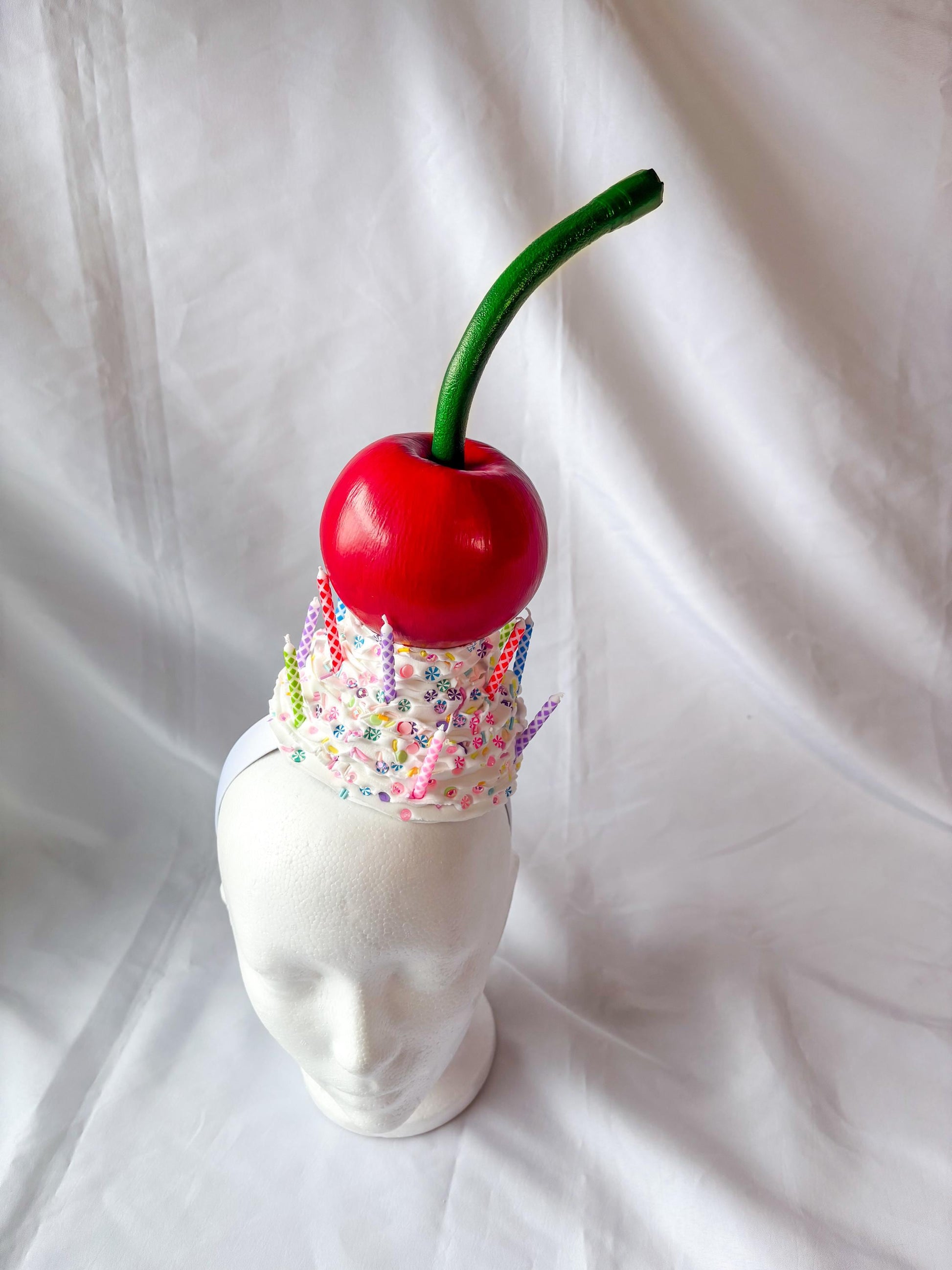 Cherry Whipped Cream Headband | Birthday Inspired Headpiece | Candy Sprinkle Hat | Whimsical Cherry Headband | Statement Party Accessory