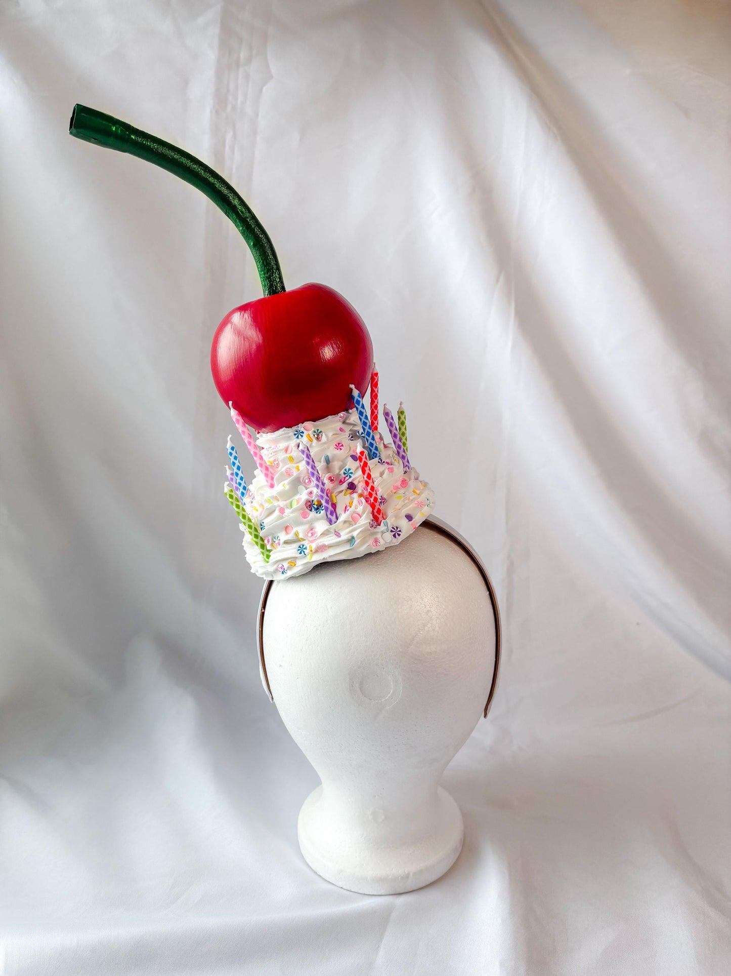 Cherry Whipped Cream Headband | Birthday Inspired Headpiece | Candy Sprinkle Hat | Whimsical Cherry Headband | Statement Party Accessory