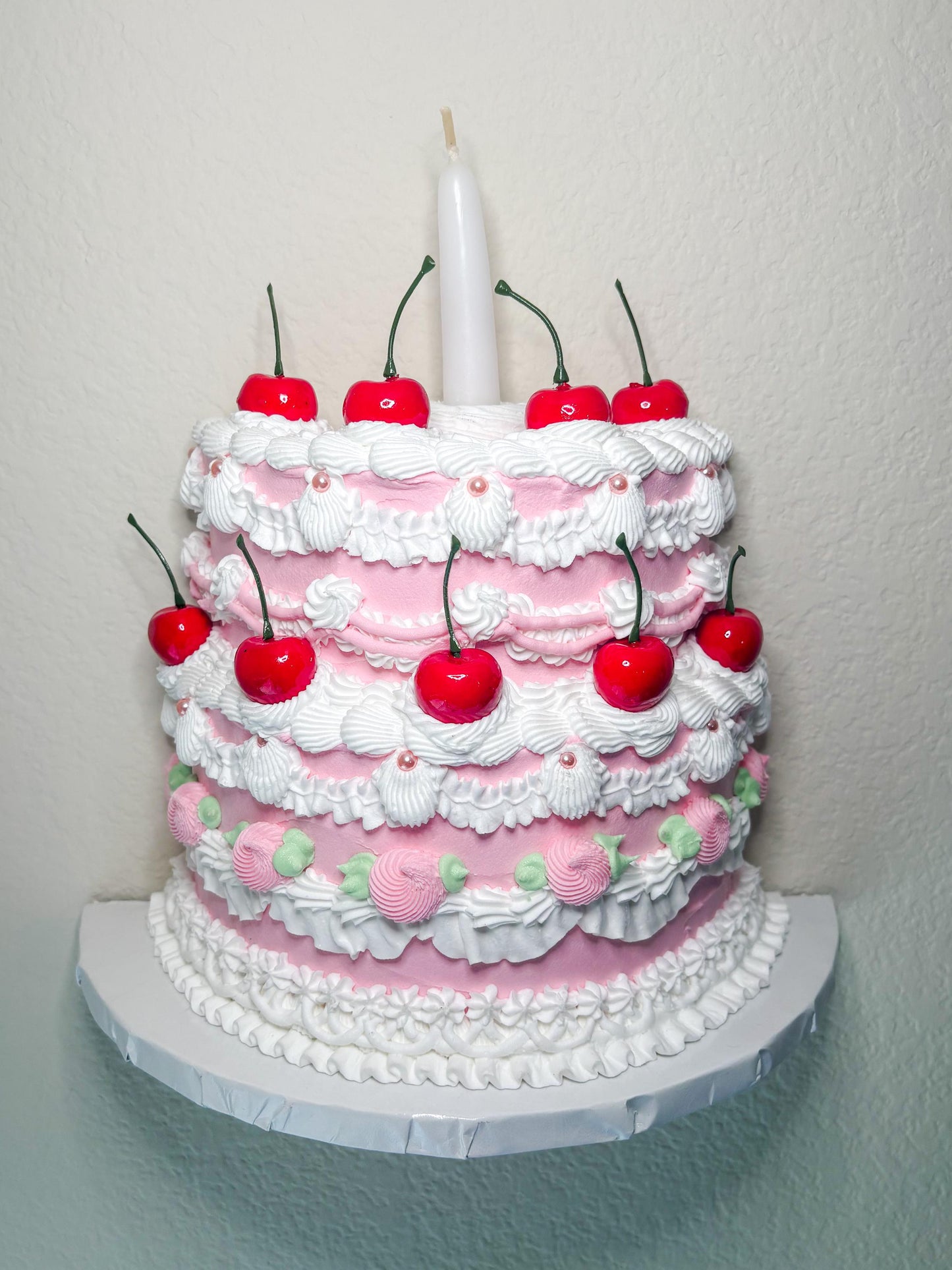 Cherry Birthday Cake Wall Hanging | Faux Cake Decor | Pink Lambeth Style Fake Cake | Coquette Wall Art