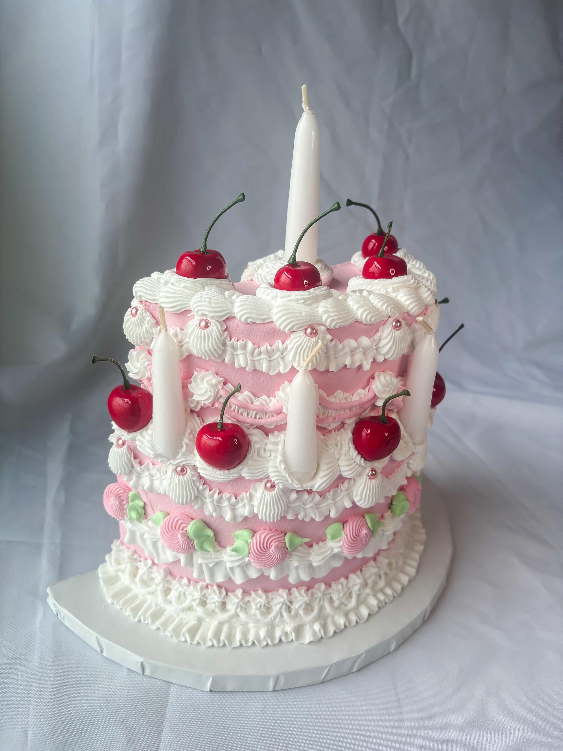 Cherry Birthday Cake Wall Hanging | Faux Cake Decor | Pink Lambeth Style Fake Cake | Coquette Wall Art