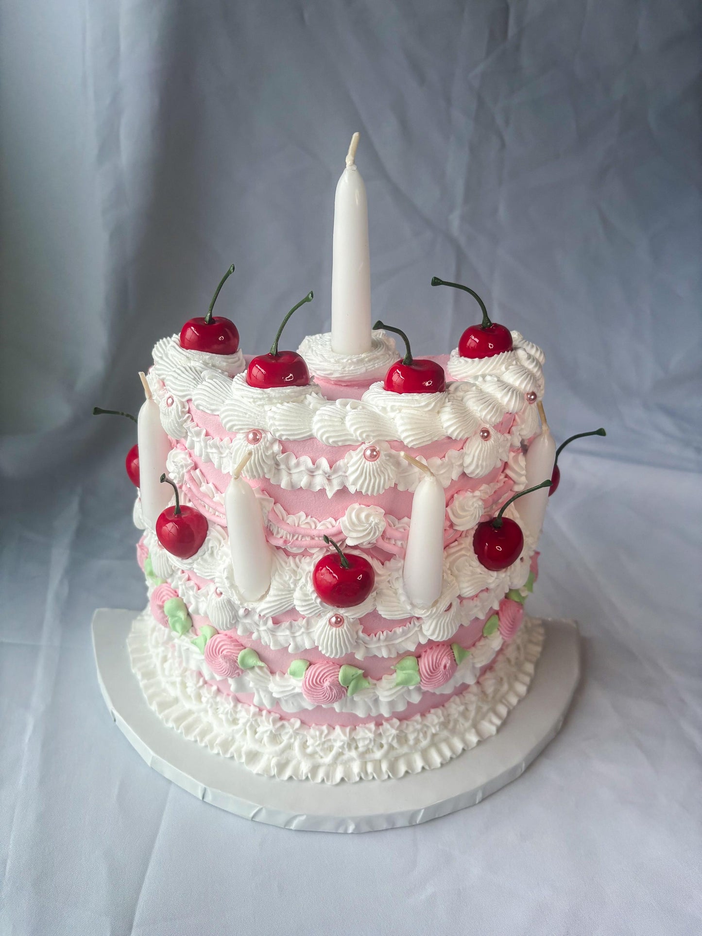 Cherry Birthday Cake Wall Hanging | Faux Cake Decor | Pink Lambeth Style Fake Cake | Coquette Wall Art