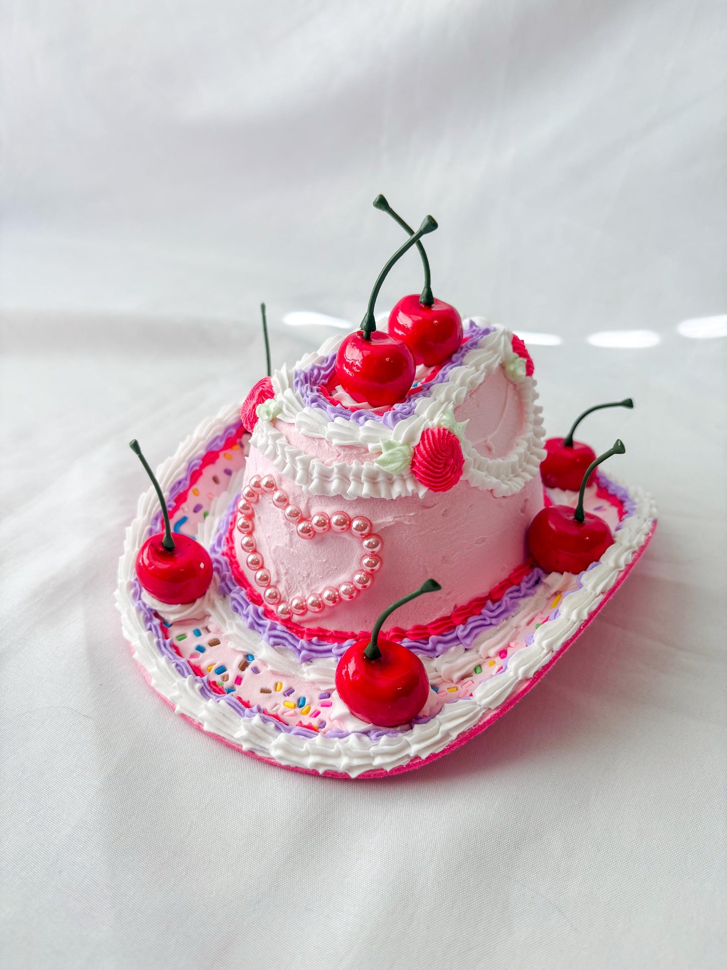 Cake Cowboy Hat for Pets | Fake Cake Pet Hat | Cherry Lambeth Style Dog & Cat Hat | Birthday Pet Costume | Cute Pet Photoshoot Accessory