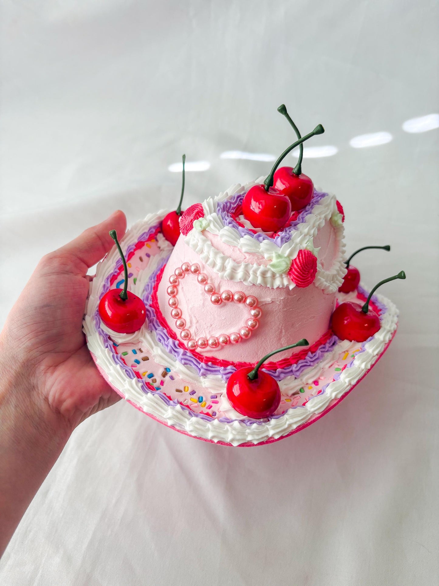 Cake Cowboy Hat for Pets | Fake Cake Pet Hat | Cherry Lambeth Style Dog & Cat Hat | Birthday Pet Costume | Cute Pet Photoshoot Accessory