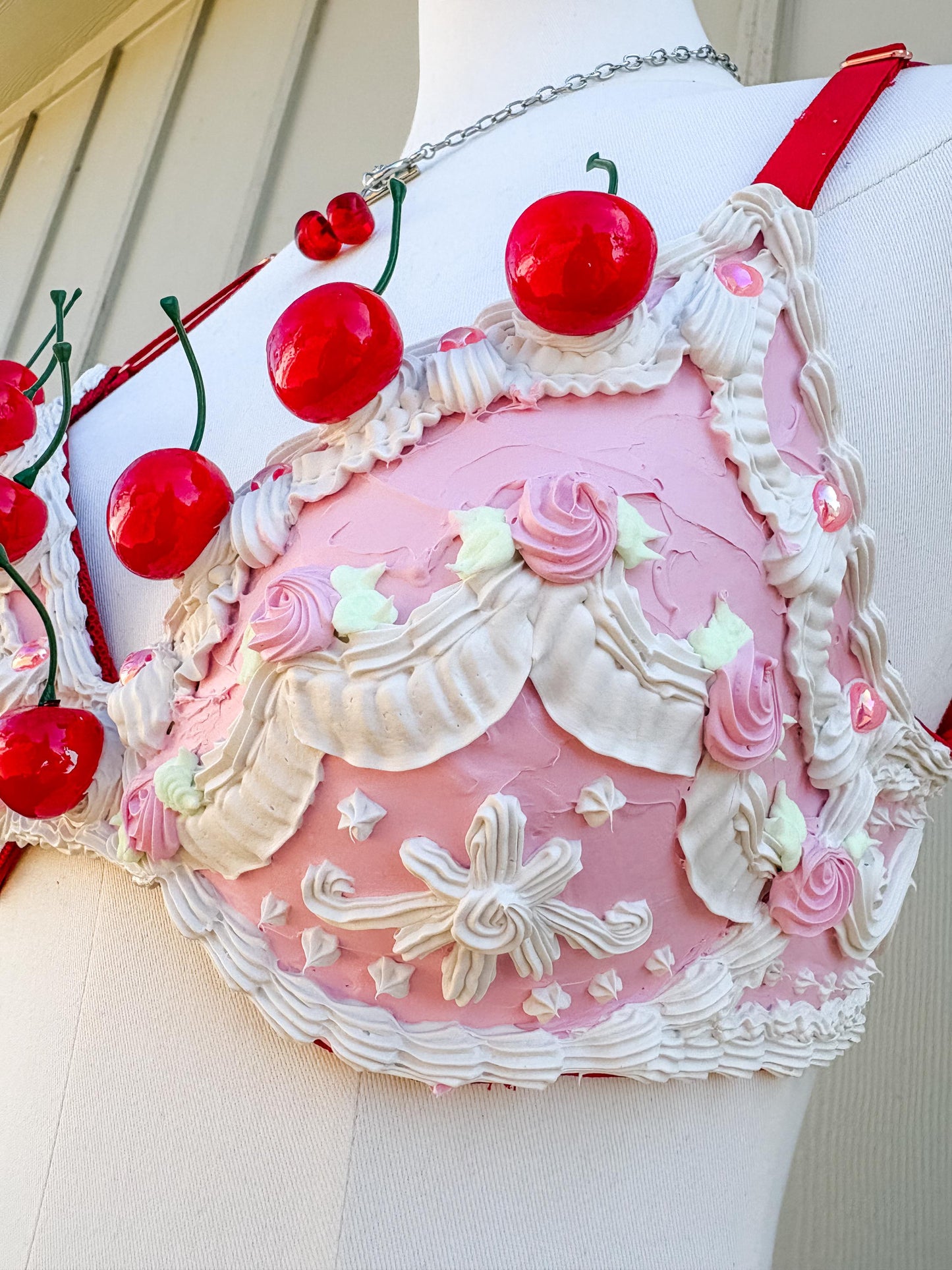 Customizable Cherry Cake Couture Set – Pink Cake Waist Corset, Bra & Shorts, Wearable Art Lingerie, Festival Outfit, Photoshoot Costume
