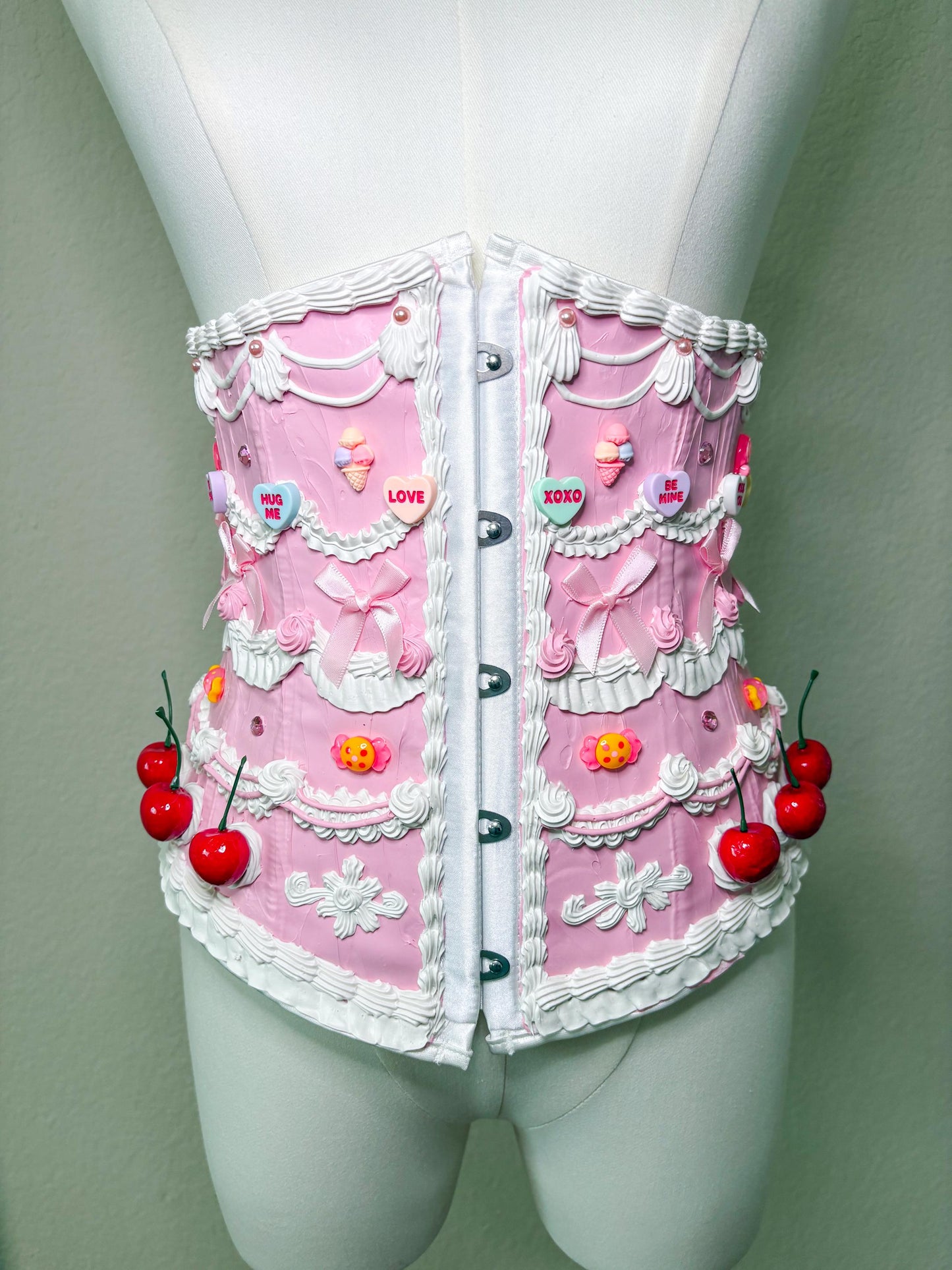 Customizable Cherry Cake Couture Set – Pink Cake Waist Corset, Bra & Shorts, Wearable Art Lingerie, Festival Outfit, Photoshoot Costume