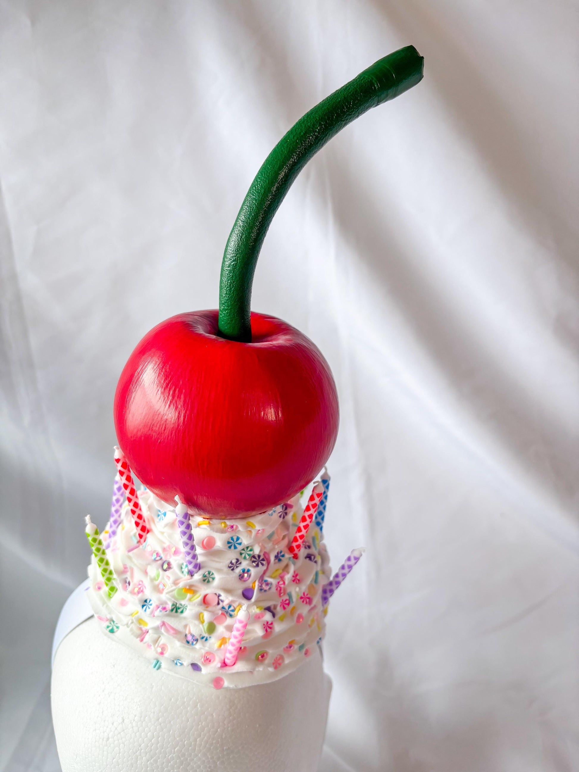 Cherry Whipped Cream Headband | Birthday Inspired Headpiece | Candy Sprinkle Hat | Whimsical Cherry Headband | Statement Party Accessory