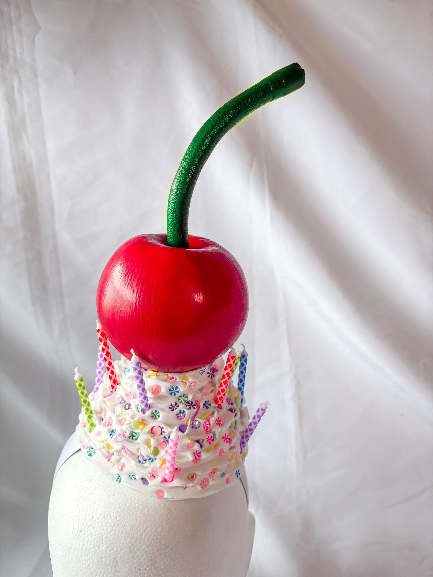 Cherry Whipped Cream Headband | Birthday Inspired Headpiece | Candy Sprinkle Hat | Whimsical Cherry Headband | Statement Party Accessory