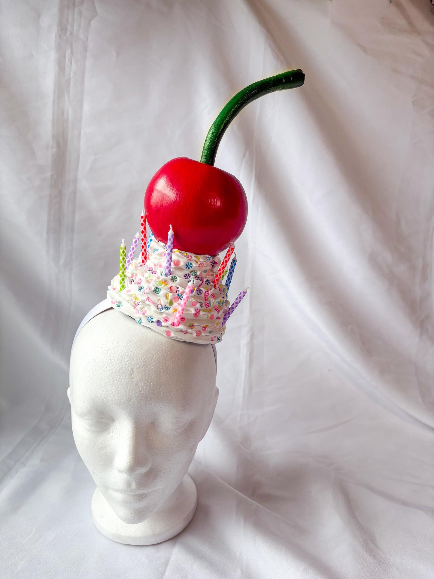 Cherry Whipped Cream Headband | Birthday Inspired Headpiece | Candy Sprinkle Hat | Whimsical Cherry Headband | Statement Party Accessory