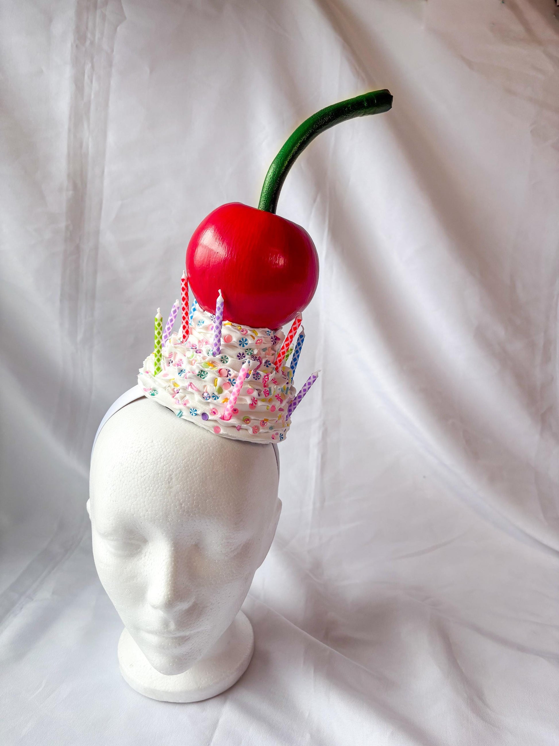 Cherry Whipped Cream Headband | Birthday Inspired Headpiece | Candy Sprinkle Hat | Whimsical Cherry Headband | Statement Party Accessory