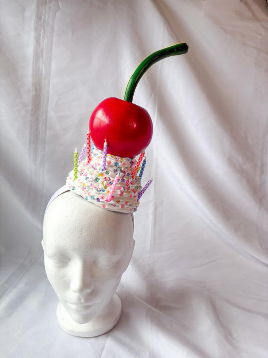 Cherry Whipped Cream Headband | Birthday Inspired Headpiece | Candy Sprinkle Hat | Whimsical Cherry Headband | Statement Party Accessory