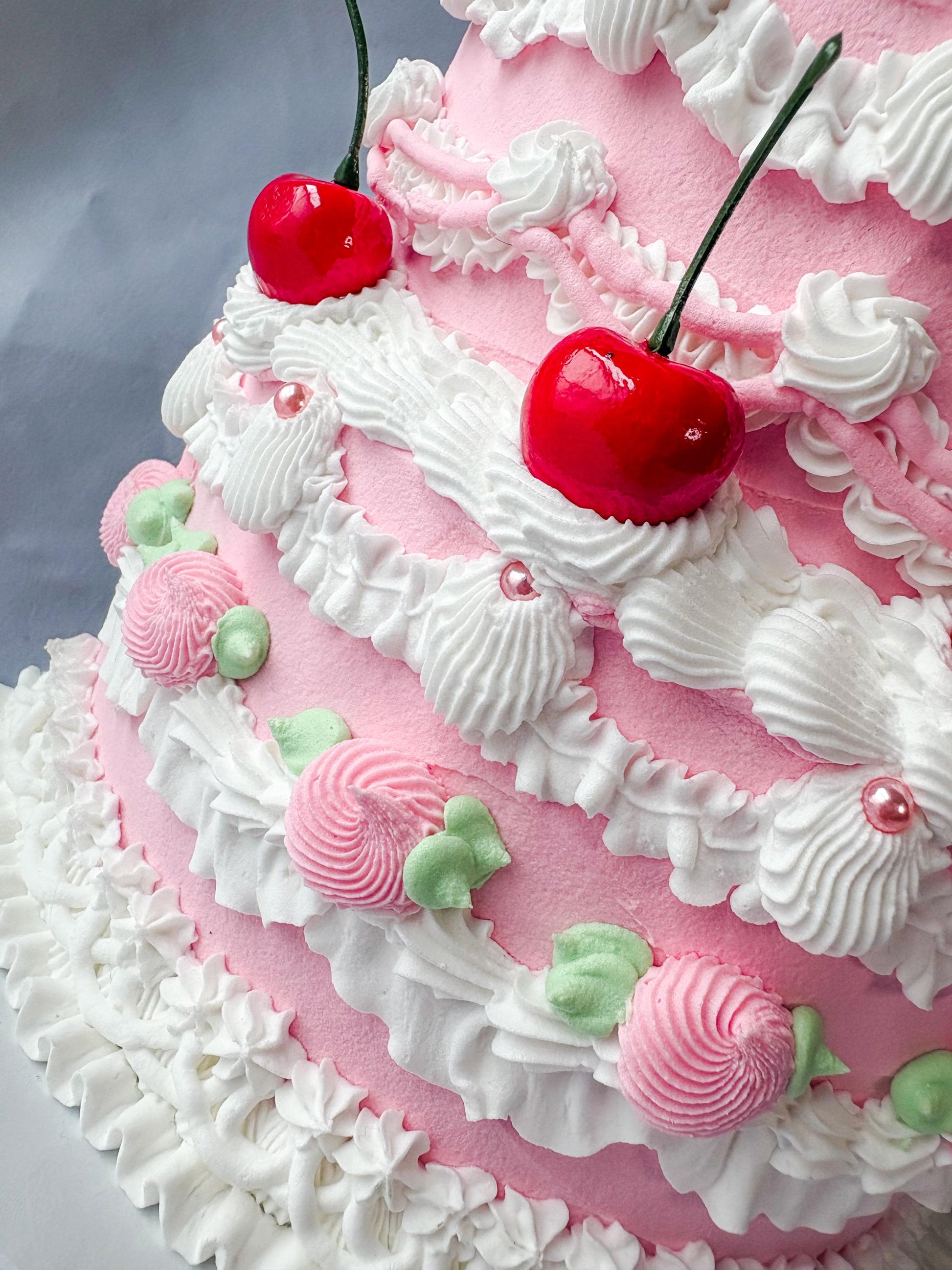 Cherry Birthday Cake Wall Hanging | Faux Cake Decor | Pink Lambeth Style Fake Cake | Coquette Wall Art