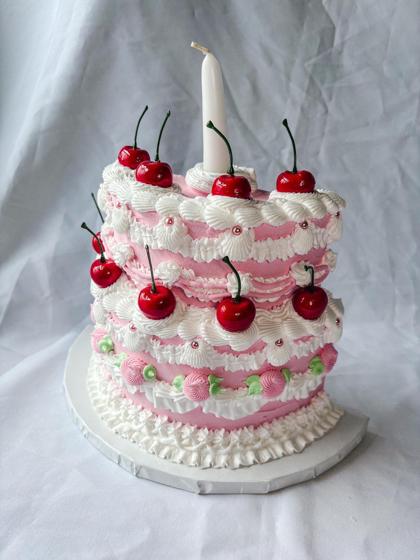 Cherry Birthday Cake Wall Hanging | Faux Cake Decor | Pink Lambeth Style Fake Cake | Coquette Wall Art