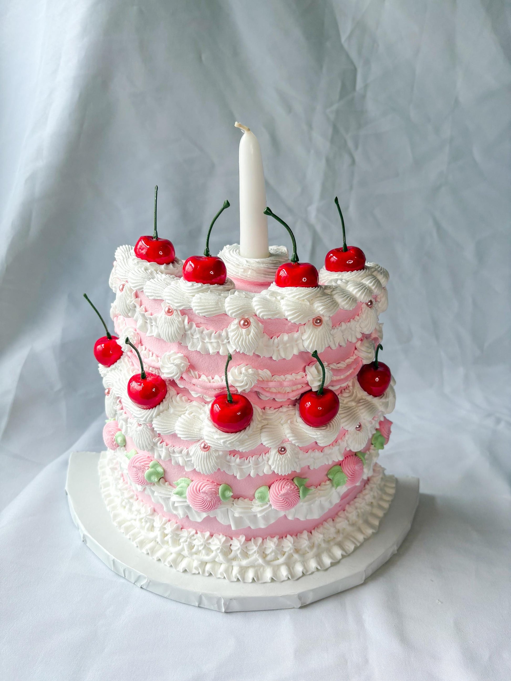 Cherry Birthday Cake Wall Hanging | Faux Cake Decor | Pink Lambeth Style Fake Cake | Coquette Wall Art