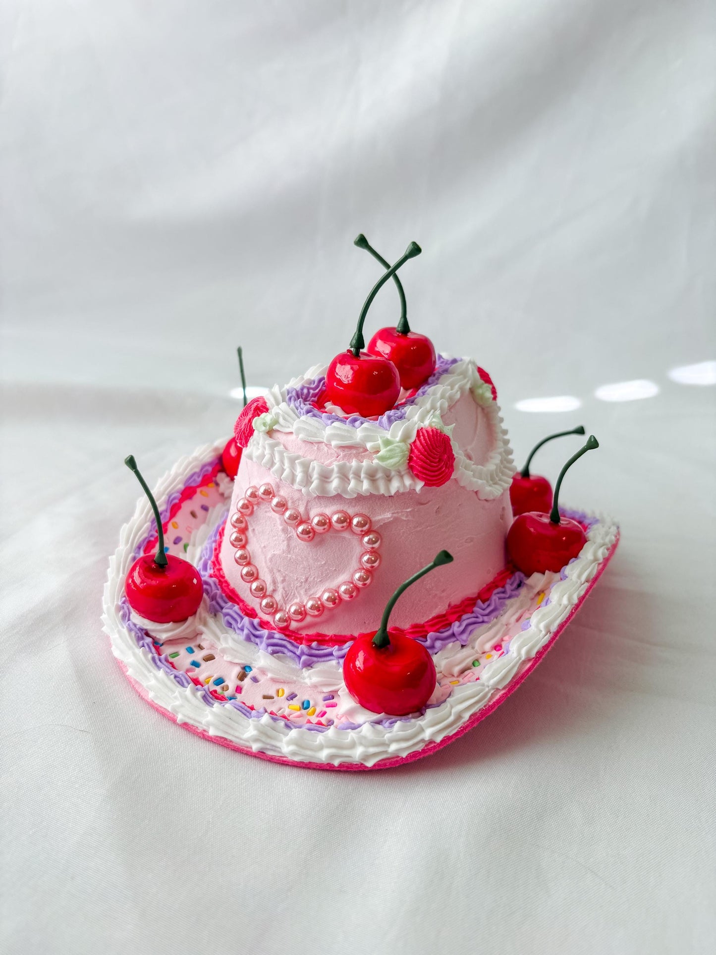 Cake Cowboy Hat for Pets | Fake Cake Pet Hat | Cherry Lambeth Style Dog & Cat Hat | Birthday Pet Costume | Cute Pet Photoshoot Accessory