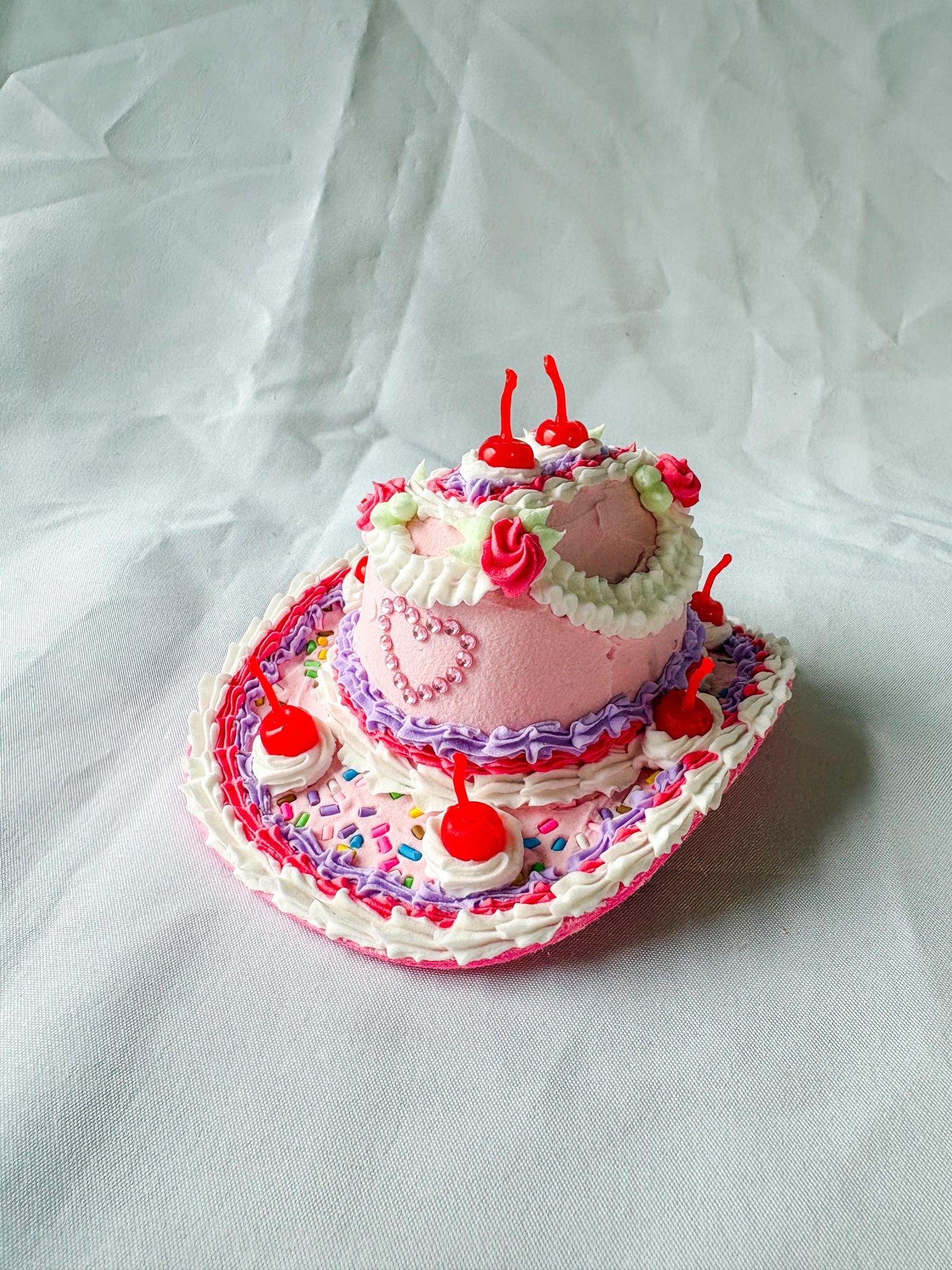 Cake Cowboy Hat for Pets | Fake Cake Pet Hat | Cherry Lambeth Style Dog & Cat Hat | Birthday Pet Costume | Cute Pet Photoshoot Accessory
