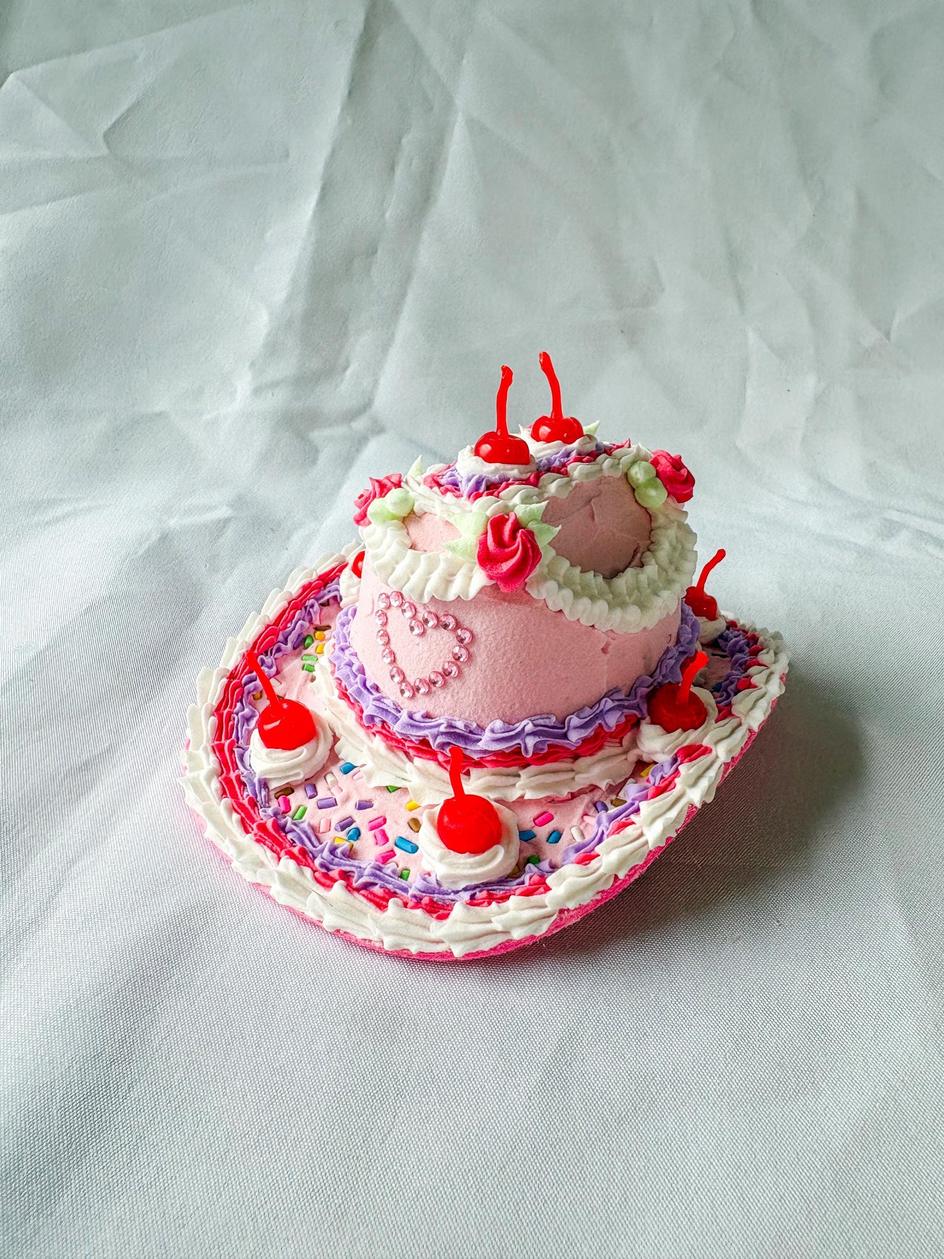 Cake Cowboy Hat for Pets | Fake Cake Pet Hat | Cherry Lambeth Style Dog & Cat Hat | Birthday Pet Costume | Cute Pet Photoshoot Accessory