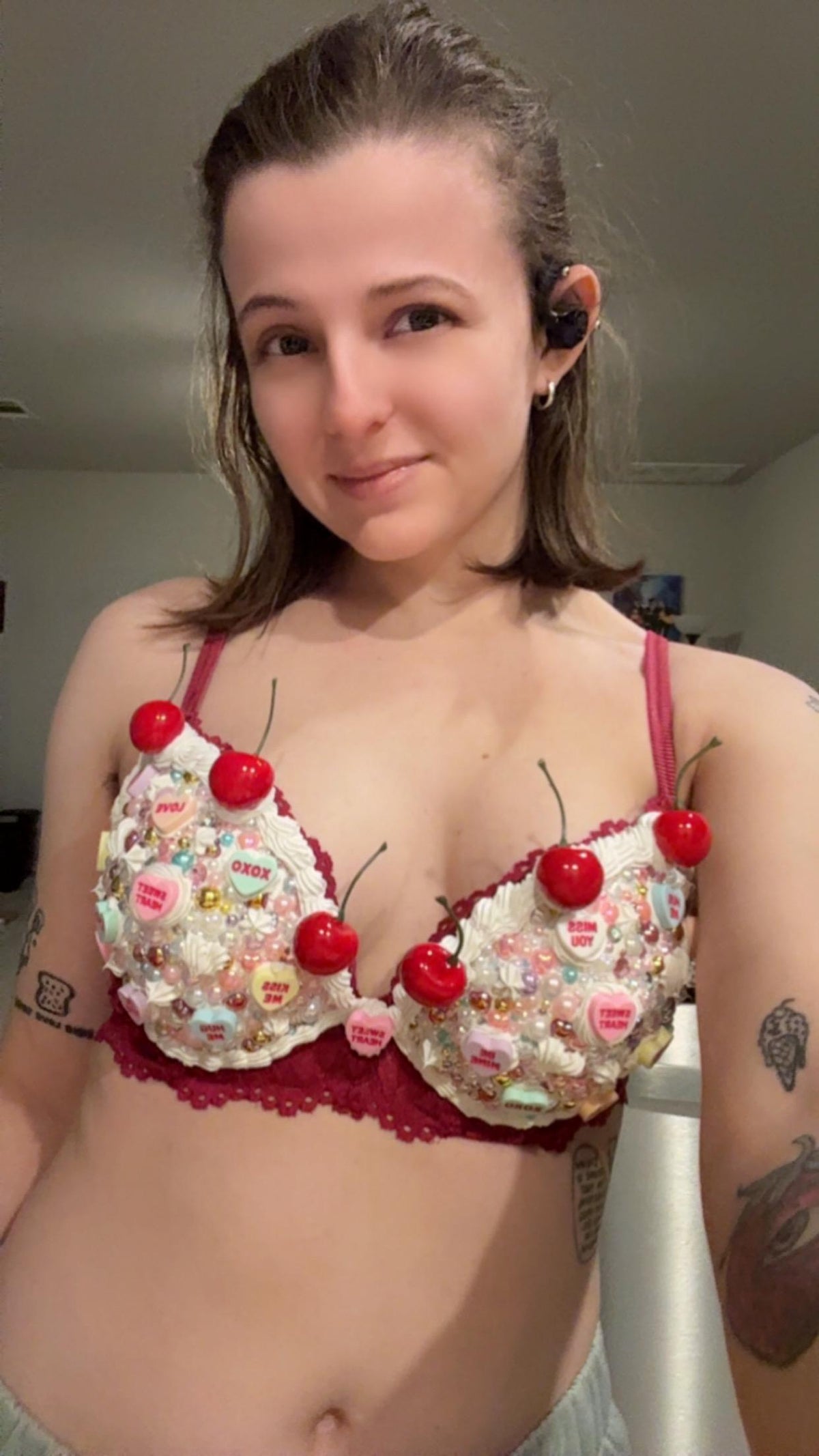 Bedazzled Cake and Candy Bra with Cherries | Handmade Rave Outfit, Rhinestone Festival Top, Cake Couture