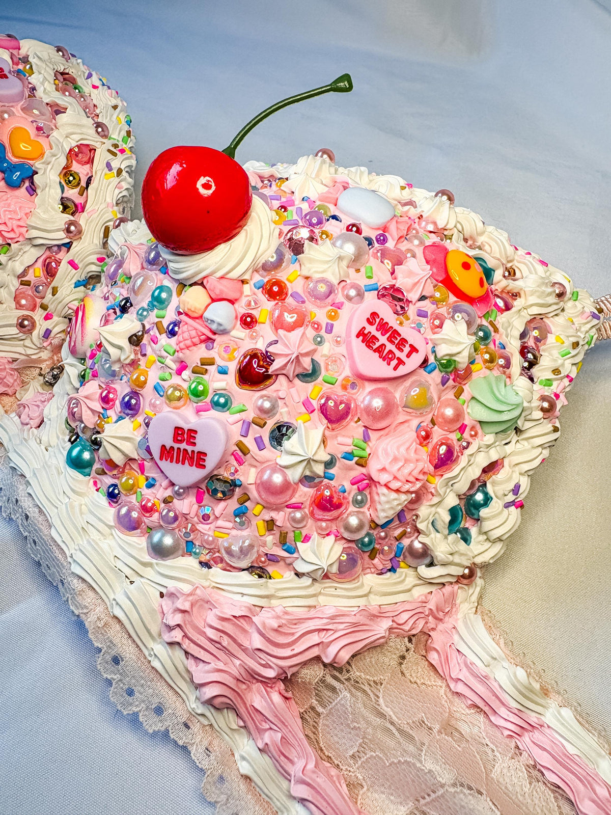 Bedazzled Cake and Candy Bra with Cherries | Handmade Rave Outfit, Rhinestone Festival Top, Cake Couture