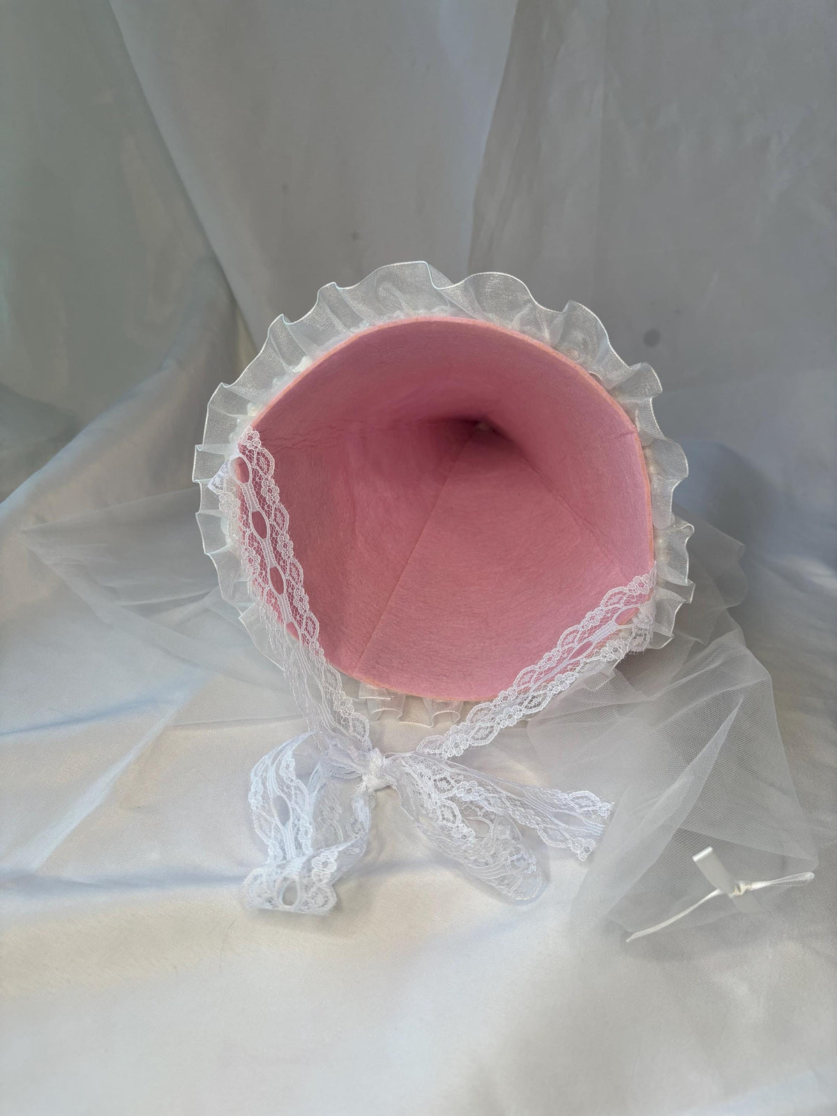 Candy Cake Fairy/Princess Hat with Faux Frosting, Cherry Bow & Tulle Veil | Pink Felt Costume Hat