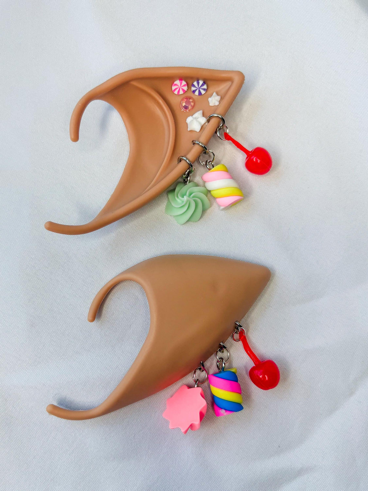 Candy Fairy/Elf Ears with Faux Piercings | Silicone Ears with Candy Charms | Cosplay, Rave & Costume Accessories