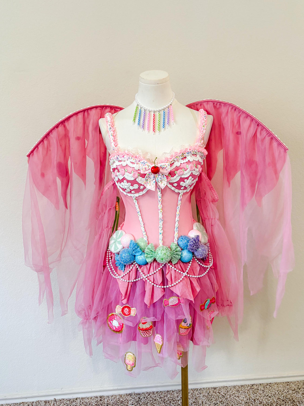 Cake & Candy Fairy Costume – Pink Dessert Dress with Matching Fairy Wings