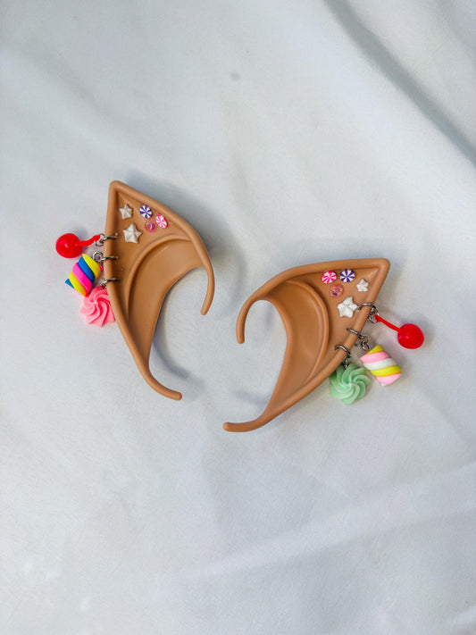Candy Fairy/Elf Ears with Faux Piercings | Silicone Ears with Candy Charms | Cosplay, Rave & Costume Accessories