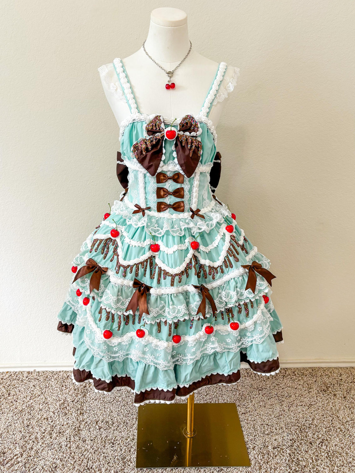 Customizable Lolita Cake Dress - Mint Chocolate Chip Cake Dress - Coquette, Bows, Kawaii Dessert Costume