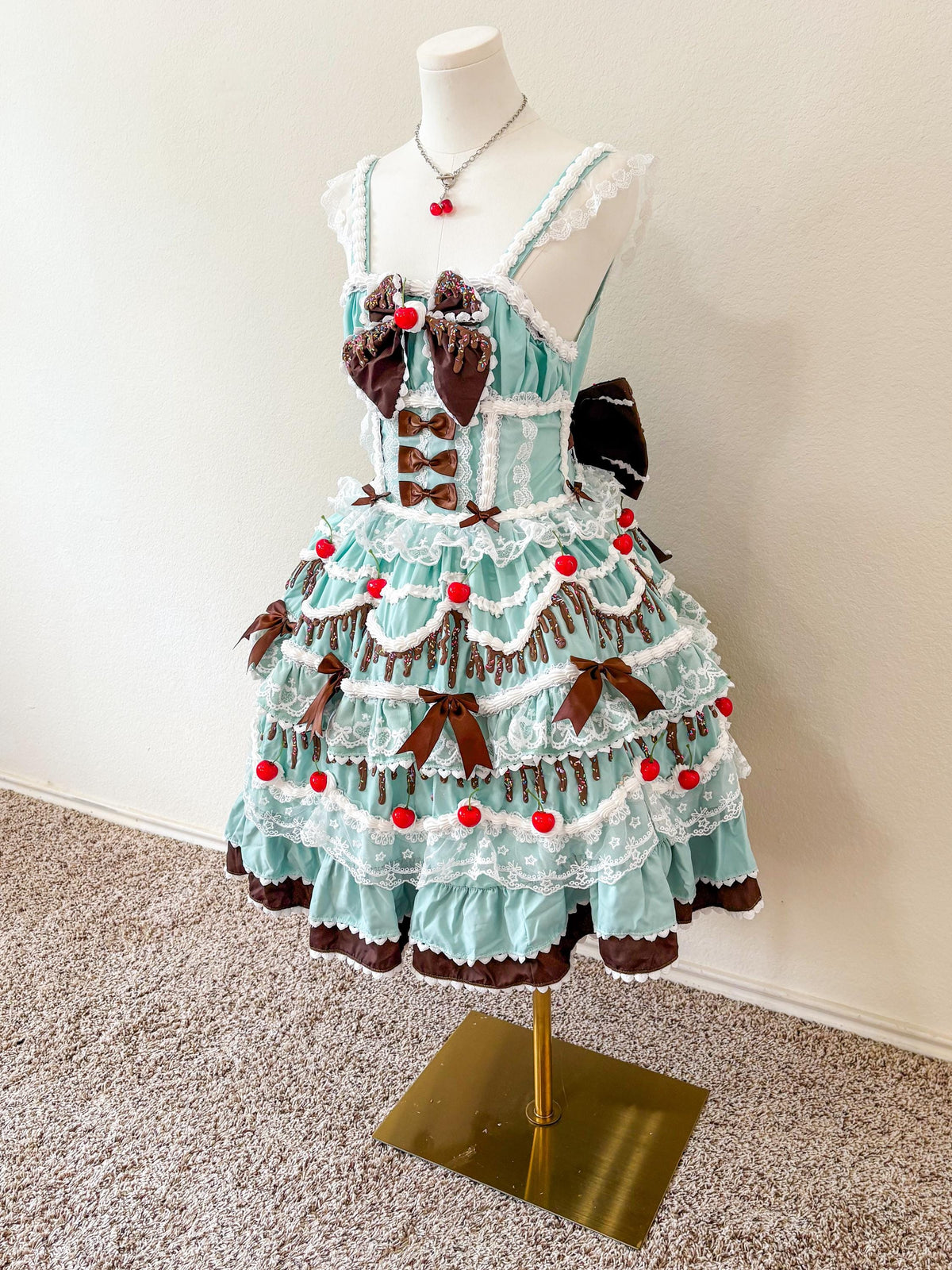 Customizable Lolita Cake Dress - Mint Chocolate Chip Cake Dress - Coquette, Bows, Kawaii Dessert Costume