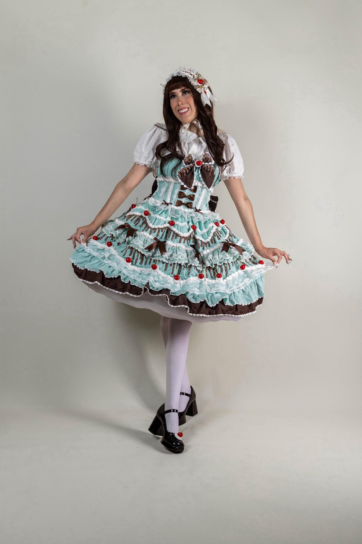 Customizable Lolita Cake Dress - Mint Chocolate Chip Cake Dress - Coquette, Bows, Kawaii Dessert Costume
