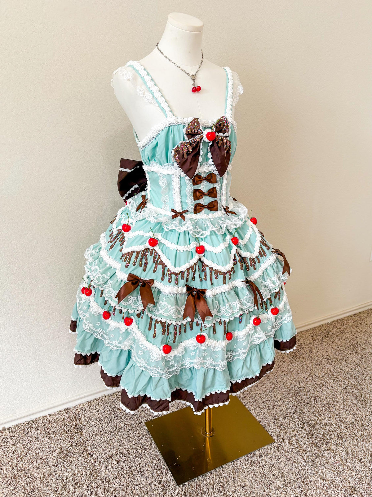 Customizable Lolita Cake Dress - Mint Chocolate Chip Cake Dress - Coquette, Bows, Kawaii Dessert Costume