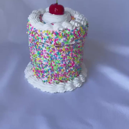 Rainbow Sprinkles with a Cherry on Top Fake Cake Box