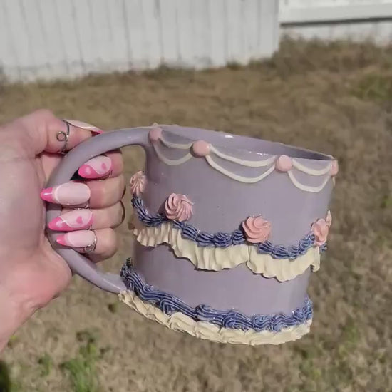 Vintage Purple and Pink Ceramic Cake Mug