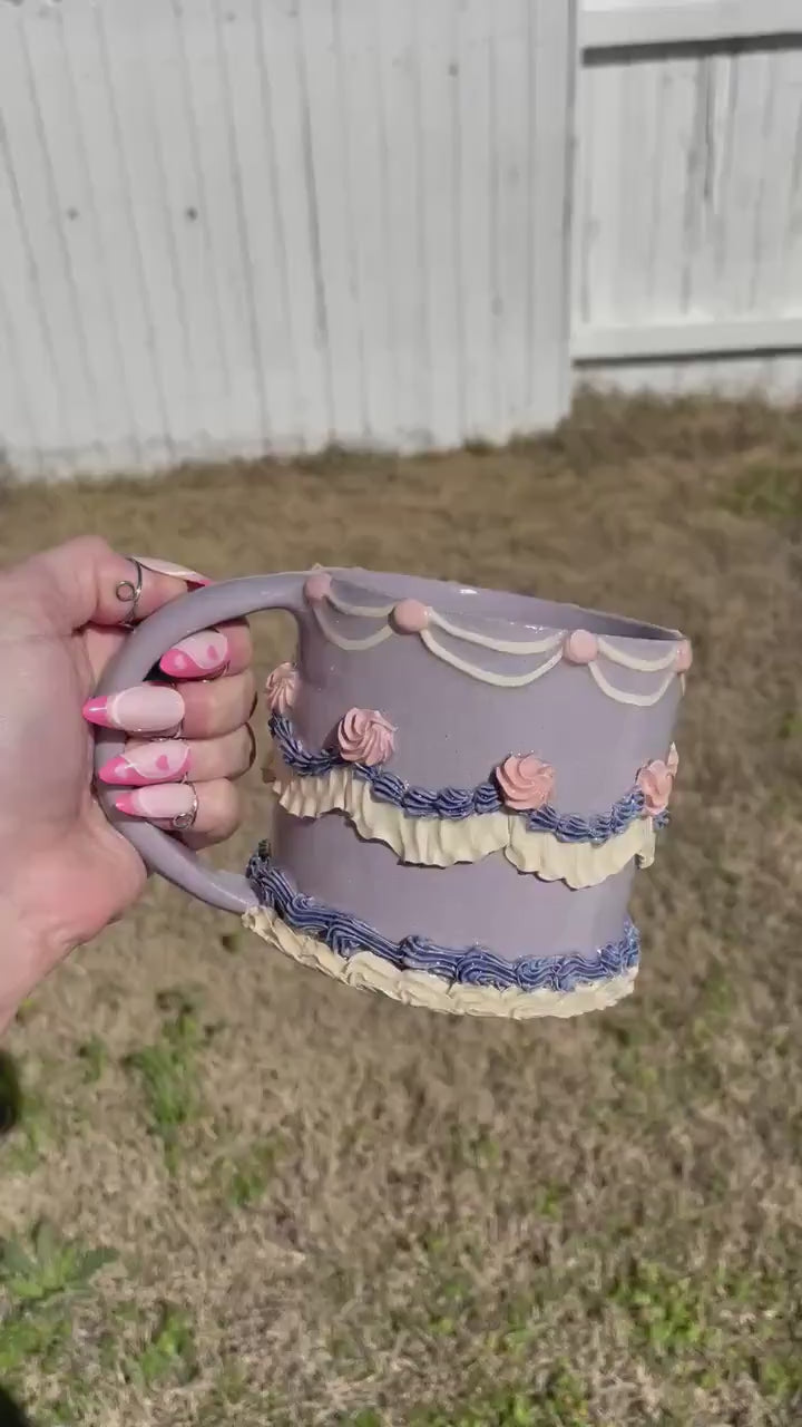 Vintage Purple and Pink Ceramic Cake Mug