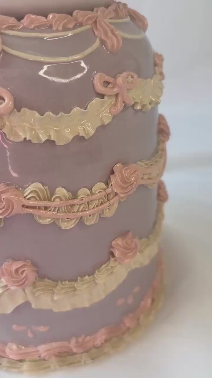 Purple and Pink Ceramic Cake Table Lamp