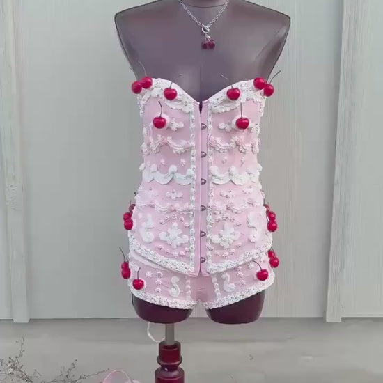 Customizable Cake Couture - Pink and White Corset with Shorts