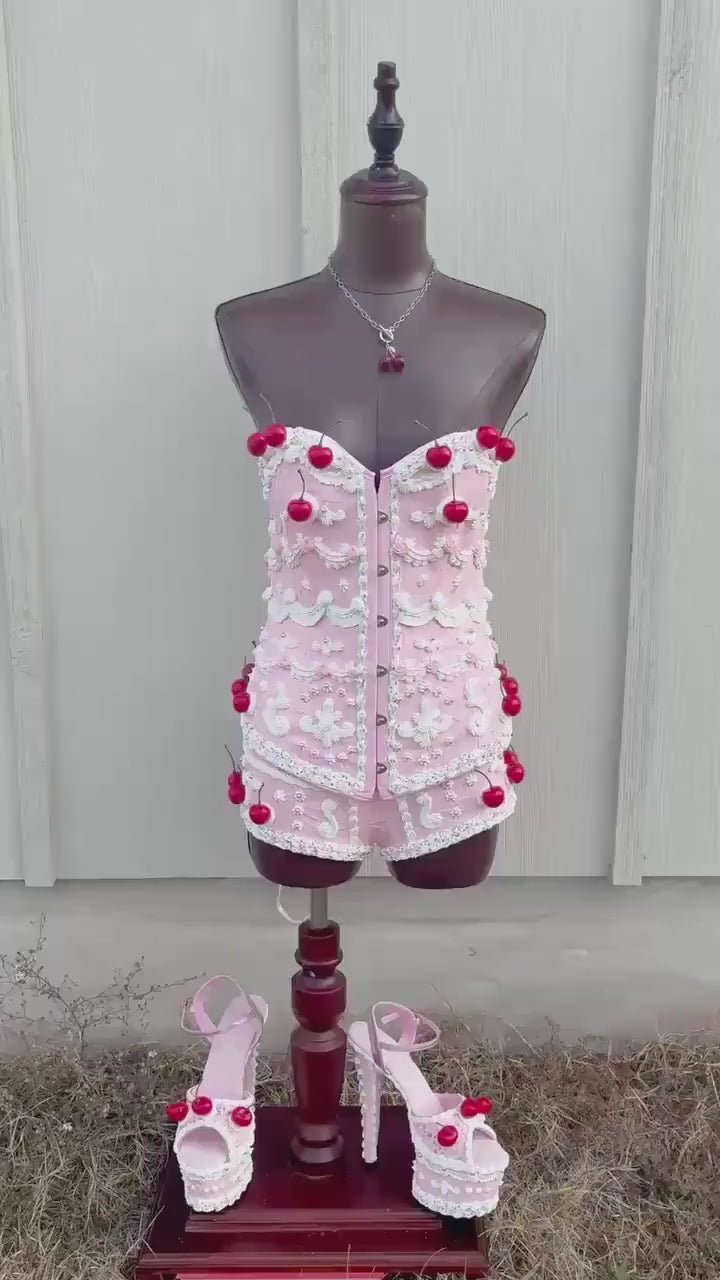 Customizable Cake Couture - Pink and White Corset with Shorts