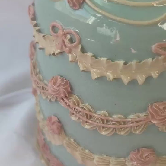 Blue and Pink Ceramic Cake Table Lamp