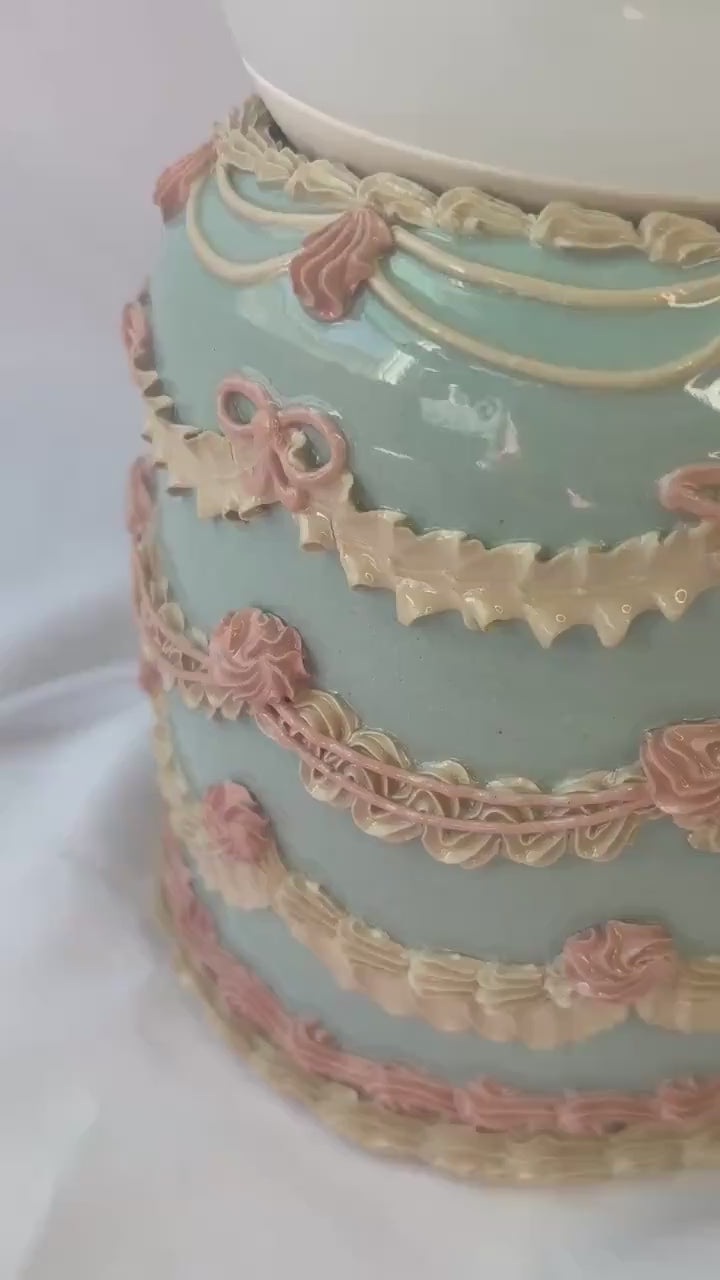 Blue and Pink Ceramic Cake Table Lamp
