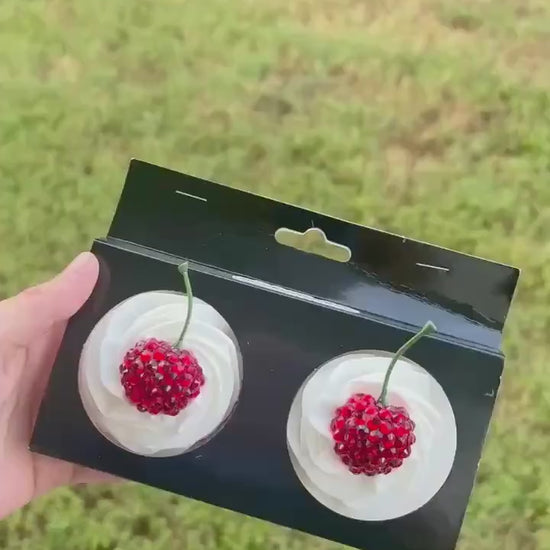 Whipped Cream Pasties with Cherry – Handmade Cake-Inspired Nipple Covers | Kawaii Dessert Lingerie | Rave, Festival, Boudoir Accessory
