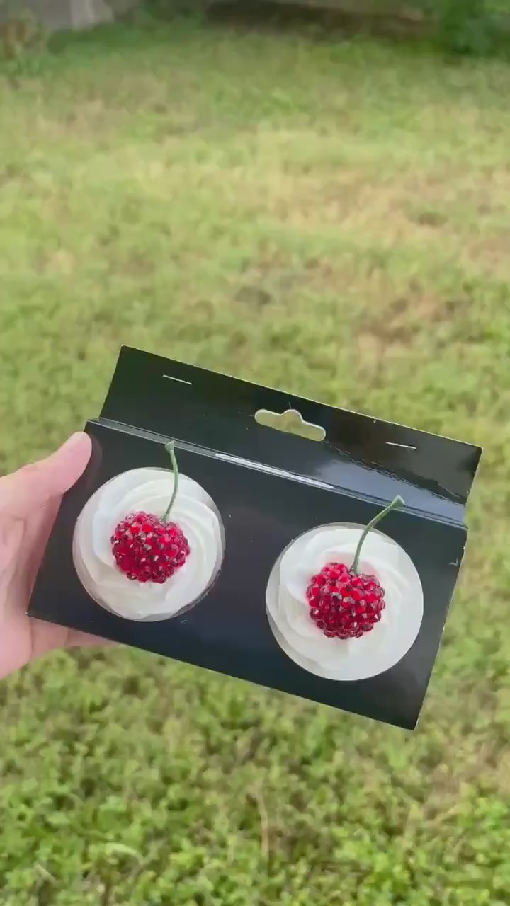 Whipped Cream Pasties with Cherry – Handmade Cake-Inspired Nipple Covers | Kawaii Dessert Lingerie | Rave, Festival, Boudoir Accessory