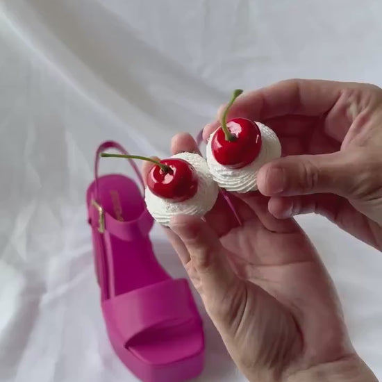 Cherry & Strawberry Cake Shoe Clips – Faux Frosting Dessert Shoe Charms