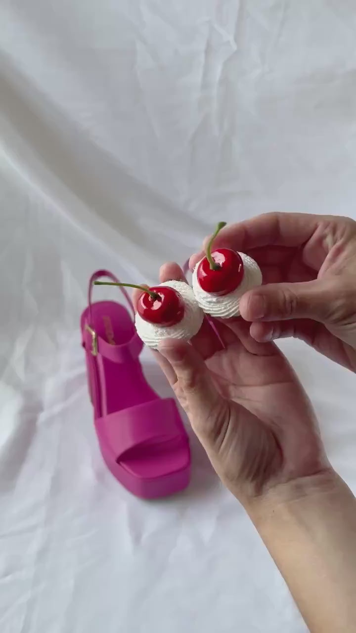 Cherry & Strawberry Cake Shoe Clips – Faux Frosting Dessert Shoe Charms