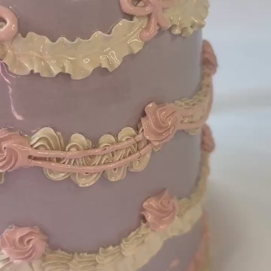 Purple and Pink Ceramic Cake Table Lamp