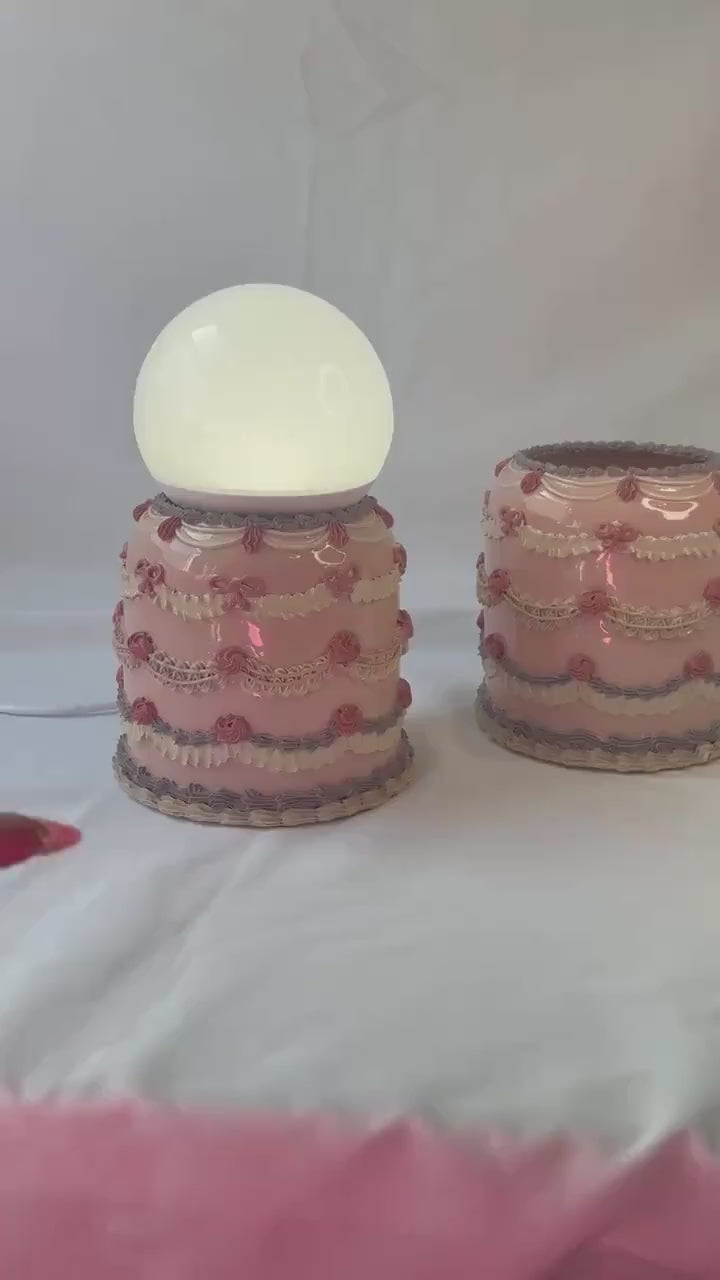Pink and Purple Ceramic Cake Table Lamp