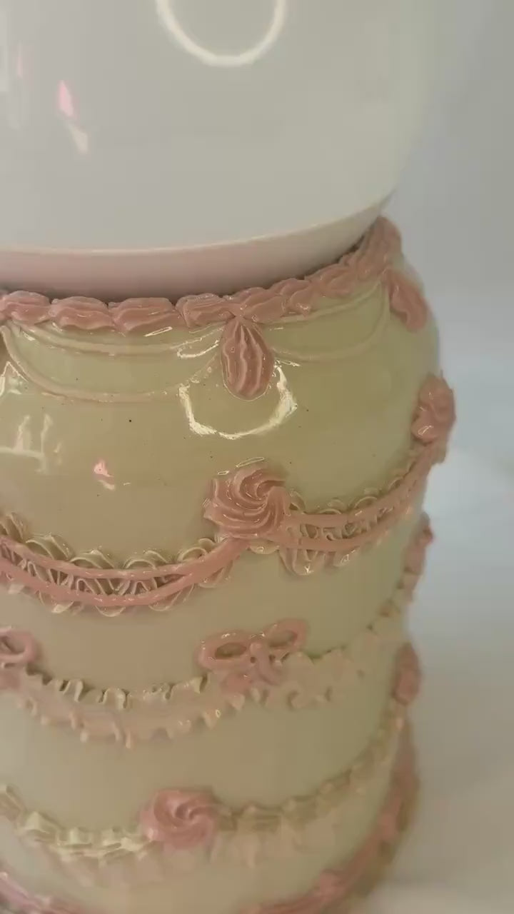 Mint and Pink Ceramic Cake Table Lamp