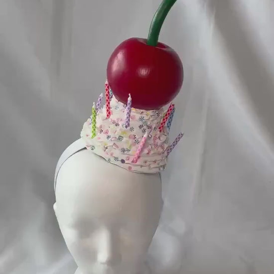 Cherry Whipped Cream Headband | Birthday Inspired Headpiece | Candy Sprinkle Hat | Whimsical Cherry Headband | Statement Party Accessory