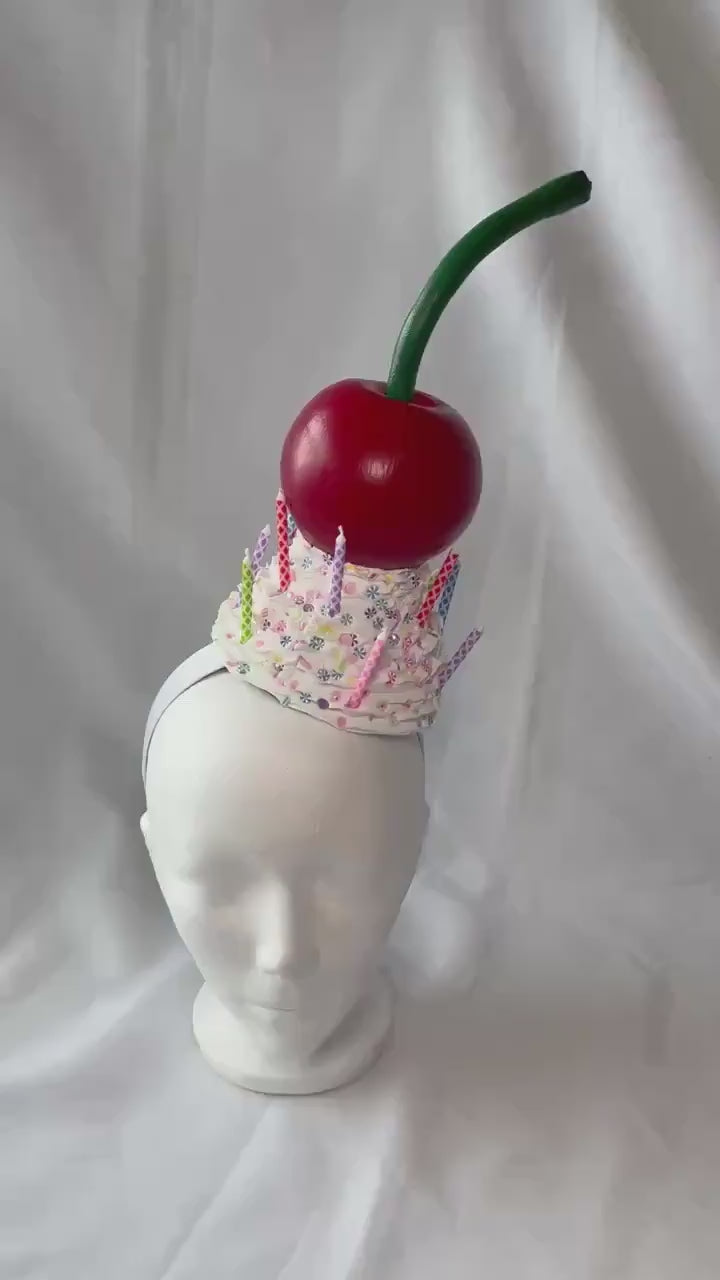 Cherry Whipped Cream Headband | Birthday Inspired Headpiece | Candy Sprinkle Hat | Whimsical Cherry Headband | Statement Party Accessory